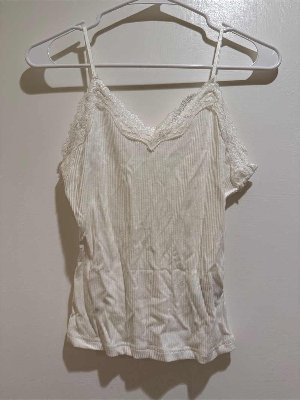 Women's Lace Trim Cream Ribbed Cami